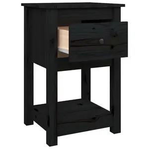 Berkfield Bedside Cabinet Black 40x35x61.5 cm Solid Wood Pine