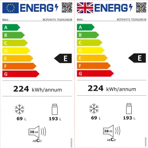 Beko BCFD4V73 60:40 Integrated Frost free Fridge freezer