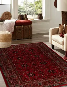 Wool carpet KASHQAI 4302 300 Flowers, frame claret  200x300 cm