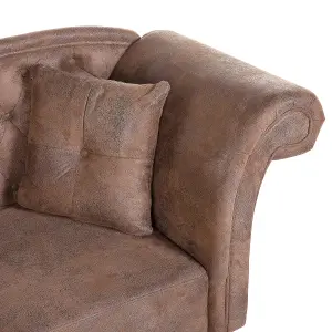 Right Hand Chaise Lounge Faux Suede Brown LATTES