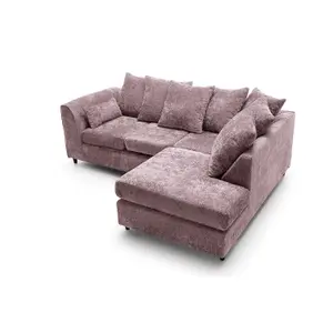 Harriet Crushed Chenille Right Facing Corner Sofa in Pink