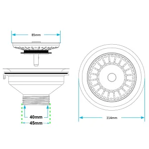 SPARES2GO Sink Strainer Basket Waste Drain Plug Chrome Plated Stainless Steel Kitchen Bathroom Basin (40mm, 1 1/2")