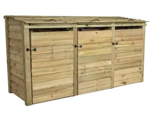 Wooden Wheelie Bin Store (Triple, Light green (Natural), With Recycling Shelf)