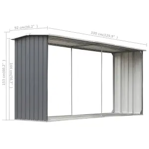 Berkfield Garden Log Storage Shed Galvanised Steel 330x92x153 cm Grey