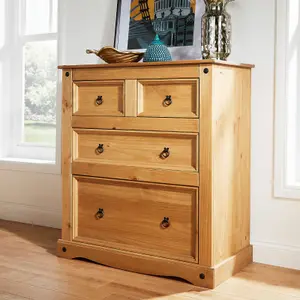 Home Source Corona 2+2 Drawer Rustic Chest Natural Waxed