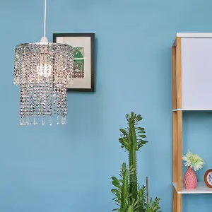 ValueLights Pair Of Ceiling Pendant Light Shades With Teal And Clear Acrylic Jewel Effect Droplets