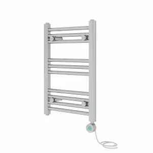 Right Radiators Prefilled Thermostatic Electric Heated Towel Rail Straight Bathroom Ladder Warmer - Chrome 600x400 mm