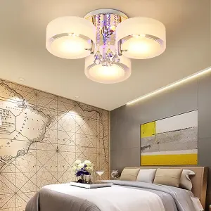 Modern Round Chandelier Acrylic LED Ceiling Light with Crystal Accent Color Changing