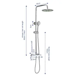 Nes Home Thermostatic Shower Mixer Valve 200mm LED Shower Head, Riser Rail Kit