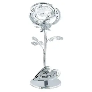 Modern 30th Anniversary Silver Plated Flower with Clear Swarovski Crystal Bead