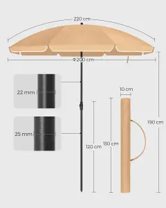 2 m Parasol Beach Umbrella UPF 50+ Sun Protection Octagonal Tilt Mechanism