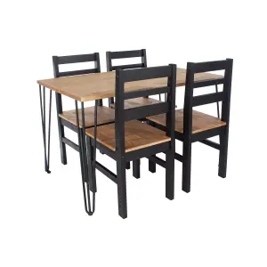 Core Products Augusta Anqitue Waxed Pine 118cm long Dining Table with 4 Black Pine Chairs