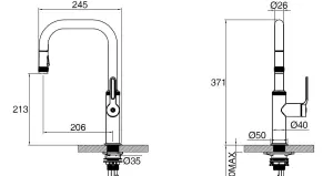 Clearwater Pioneer U Spout Pull Out With Twin Spray Kitchen Brushed Brass - PIL40BB