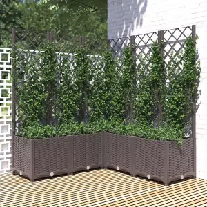 Berkfield Garden Planter with Trellis Brown 120x120x136 cm PP