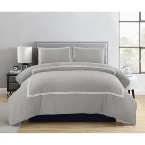 Harmonia Polyester Solid Colour Duvet Cover Set with Pillowcases Grey/White / King