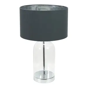 ValueLights Jessy Glass with Silver Trim Table Lamp with Charcoal with Chrome Inner Lamp Shade