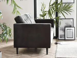 Furniturebox Jenna 3 Seater Dark Grey Velvet Sofa With Solid Wood Frame