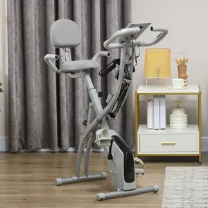 HOMCOM 2-In-1 Folding Exercise Bike with 8-Level Magnetic Resistance Grey