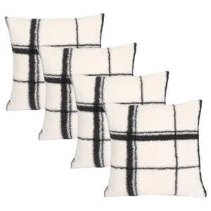 Check Teddy Fleece Cushion Covers 4 x Home Decor Soft, Mono - 45 x 45cm