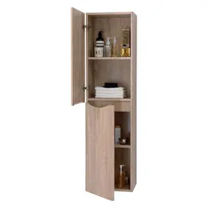 Eden Wall Mounted Tall Storage Unit in Light Oak (Left Hand)