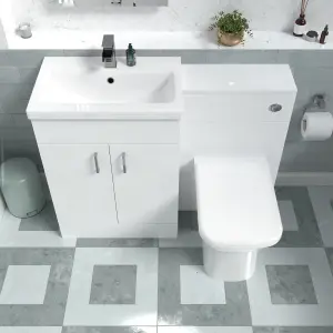 Nes Home 1100mm Freestanding White Basin Vanity Unit & Back To Wall Toilet