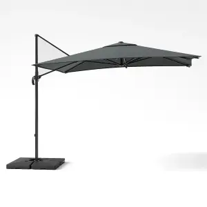 3M Dark Grey Square Rotatable Tilting Garden Rome Umbrella Cantilever Parasol with Square Fillable Base