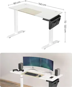 Electric Standing Desk, Height Adjustable Desk, 60 x 140 x (72-120) cm, Continuous Adjustment, Spliced Tabletop, 4 Memory Height