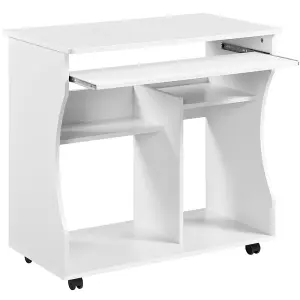 Yaheetech White Wood Computer Desk with Wheels