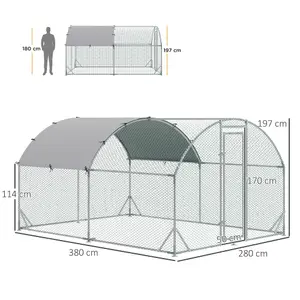 PawHut Walk-In Chicken Run Galvanised Chicken Coop w/ Cover 2.8 x 3.8 x 2m