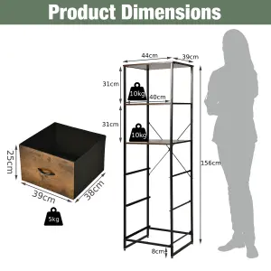 Costway Industrial Bookshelf 3-Drawer Dresser Narrow Storage Rack w/ Steel Frame