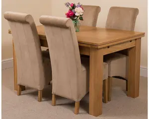 Richmond 140cm - 220cm Oak Extending Dining Table and 4 Chairs Dining Set with Montana Beige Fabric Chairs