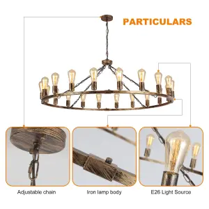 Garwarm 20 Light Bronze Wagon Wheel Rustic Chandelier