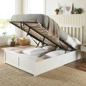 Wooden Ottoman Storage Bed in White, size Superking