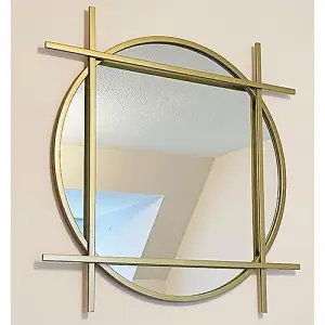 Large Round Gold Wall Mirror with Square Frame 97cm x 97cm