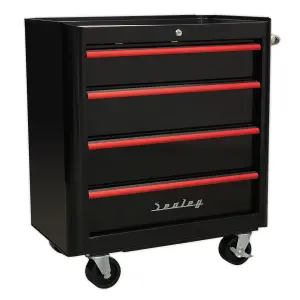 Retro Style Topchest, Mid-Box & Rollcab Combination 10 Drawer Black&Red (Sealey AP28COMBO2BR)