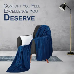 Bedbric Throws for Sofas Large Cozy Blankets and Throws 400 GSM Single Bed Throw Navy Blue Blanket