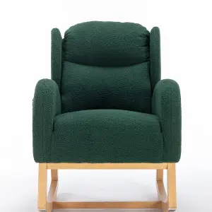 Modern Teddy Fabric Upholstered Rocking Chair Wingback Padded Seat For Living Room Bedroom, Green