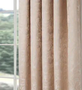 Home Curtains Buckingham Damask Fully Lined 90w x 90d" (229x229cm) Natural Pencil Pleat Curtains (PAIR)