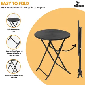 Round Folding Table 60 x 72.5 cm with HDPE Top & Steel Frame - Perfect for Dinner, Picnic, Garden Parties, Indoor and Outdoor Use