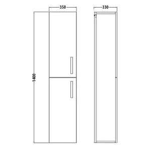 Bathroom Wall Mounted Tall Storage Unit 350mm Wide - Basalt Grey- (Choice)