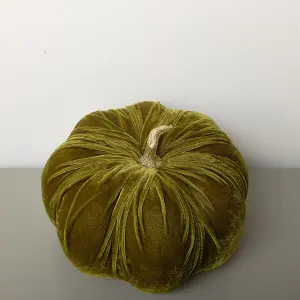 Melody Maison Large Olive Green & Gold Velvet Pumpkin Ornament - 25cm