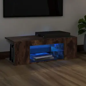 Berkfield TV Cabinet with LED Lights Smoked Oak 90x39x30 cm