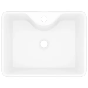 Ceramic Bathroom Sink Basin with Faucet Hole White Square