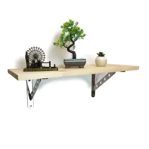 Solid Pine Rustical Shelf Primed with 2406 Bracket 25x60cm