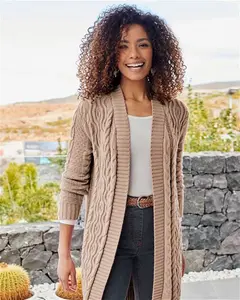 Cotton Traders Women's Longline Cable Cardigan In - Size 16