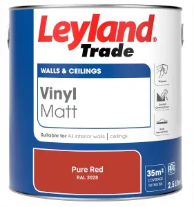 Leyland Trade Vinyl Matt Walls & Ceilings Emulsion Paint Pure Red (RAL 3028) 2.5L