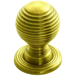 Textured Reeded Ball Cupboard Door Knob 28mm Dia Polished Brass Handle