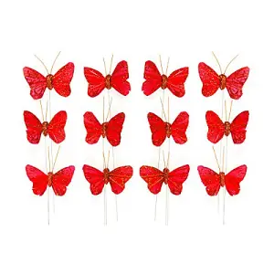 GLITTER B/FLIES - Butterfly: Glitter: 5cm: Pack of 12: Red - Occasions -- Bulk