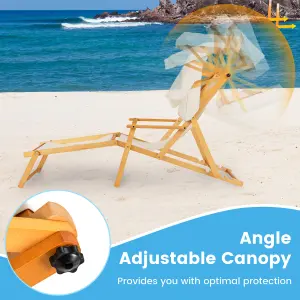 COSTWAY Foldable Beach Lounge Chair Outdoor Camping Chair with Adjustable Canopy