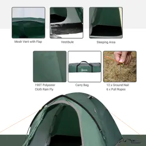 Outsunny Compact Camping Tent w/ Vestibule & Mesh Vents for Hiking Green